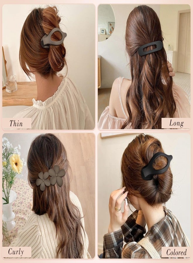 Obeoby 6 Pcs Flat Hair Clips for Women, 3 Types French Flat Claw Clips Hair Accessories Large Medium Barrettes Flowers Duckbill Stocking Stuffers Christmas Gifts (Coffee, Black) - Image 4